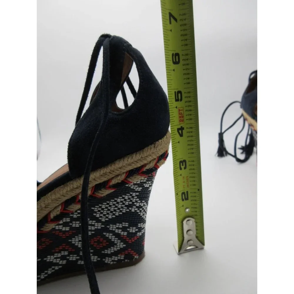 Cabi navy‎ leather Isla wedge espadrilles sandals